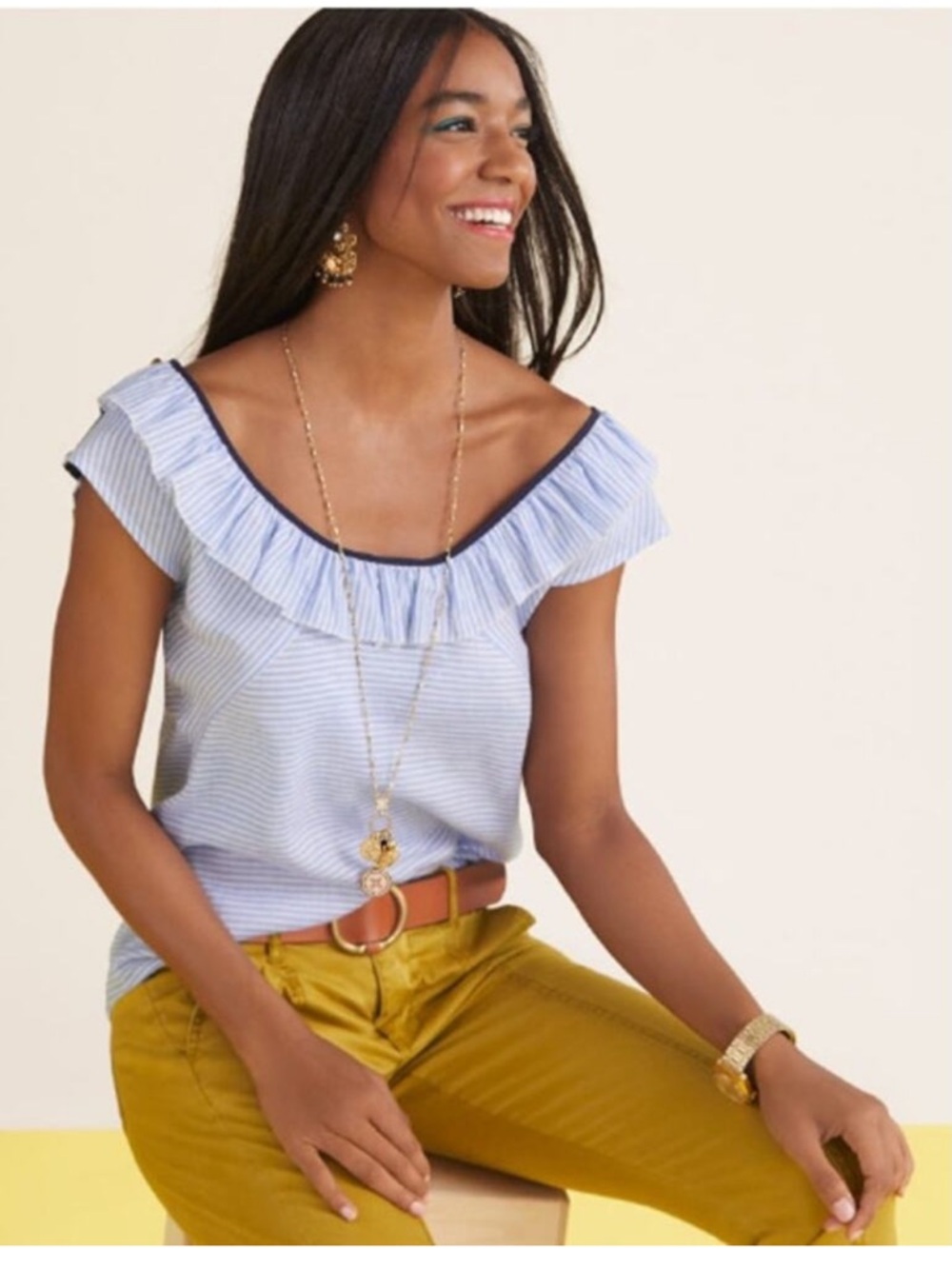 Cabi Windward reversible striped sailor linen blend top Medium